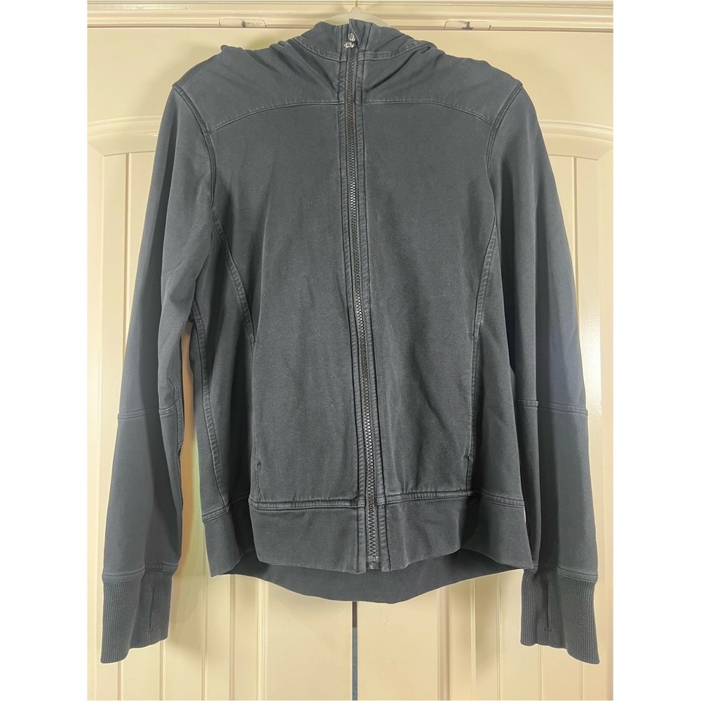 Lululemon Full Zip Hooded Jacket Black Gray Vented Back Fleece Hoodie Size 4 - Picture 2 of 8